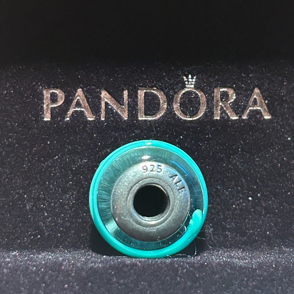 PANDORA Murano Glass Bead - Clear with teal ribbon (SS) (Retired) - Picture 3 of 4